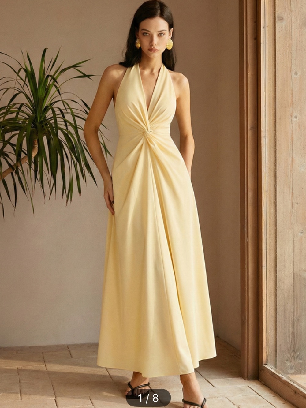 COMMENSE Yellow Halter Neck Twisted Waist Maxi Dress 💛